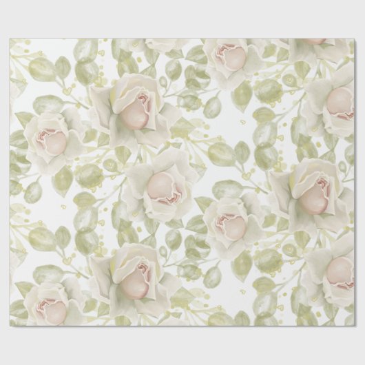 Romige witte rozen bruiloft witte bloemen cadeaupapier (Vlak)
