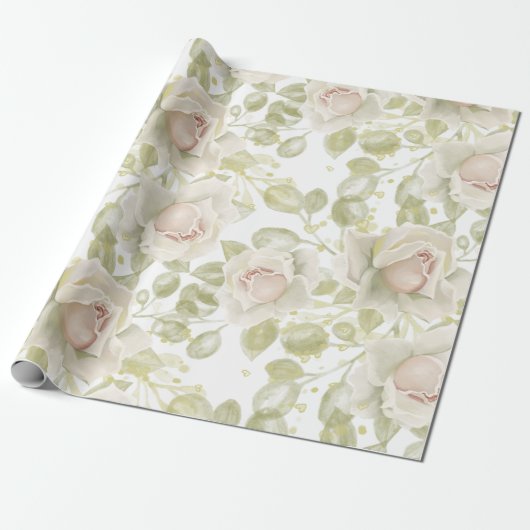 Romige witte rozen bruiloft witte bloemen cadeaupapier (Uitgerold)
