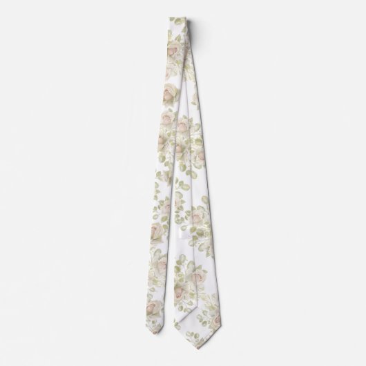 Romige witte rozen bruiloft witte bloemige Stropda Stropdas (Achterkant)