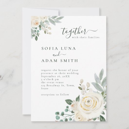 Romige witte winter bloemenbruiloft kaart (Voorkant)