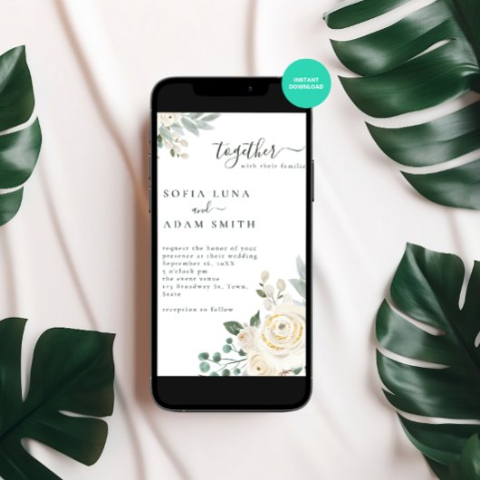 Romige witte winter bloemenbruiloft kaart