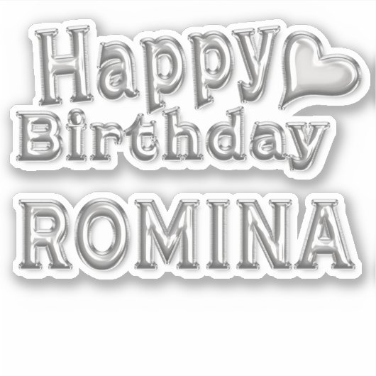 Romina Happy Birthday silver Aufkleber Sticker (Voorkant)