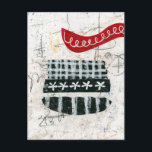 rommelig zondagse Briefkaart<br><div class="desc">Een speels collage mixed media stuk in acryl,  potlood en krijt. Het beschikt over een rommelige potlood gekrabbeld witte achtergrond met poppen van kleur uit de lagen hieronder,  dan zwart-witte elementen in dambord,  bloemen en strepen. Het eindigt met een wervelend,  loopy rood accent in de buurt van de top.</div>