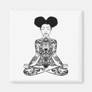 Rommelige Bun Afro Vrouwen Mediteren Meditatie Yog Magneet