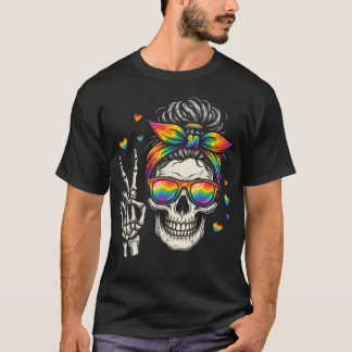 Rommelige Bun Schedel Regenboog Vlag Lgbt Gay Prid T-shirt
