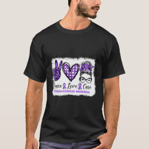 Rommelige Bun Vrede Liefde Genezing Paarse Lint Op T-shirt