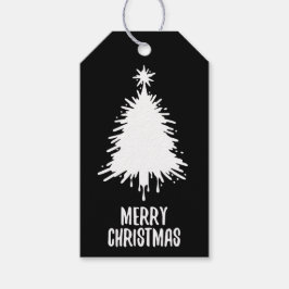 Rommelige & Grungy Zwarte & Witte Kerstboom Cadeaulabel