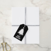 Rommelige & Grungy Zwarte & Witte Kerstboom Cadeaulabel (Met Touw)