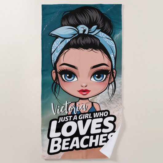 Rommelige Knot Gewoon een Meisje dat van Stranden  Strandlaken (Voorkant)