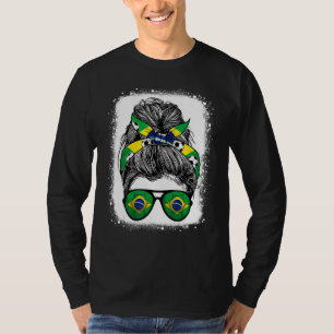 Rommelige knot haar Brazilië vlag bril Braziliaans T-shirt
