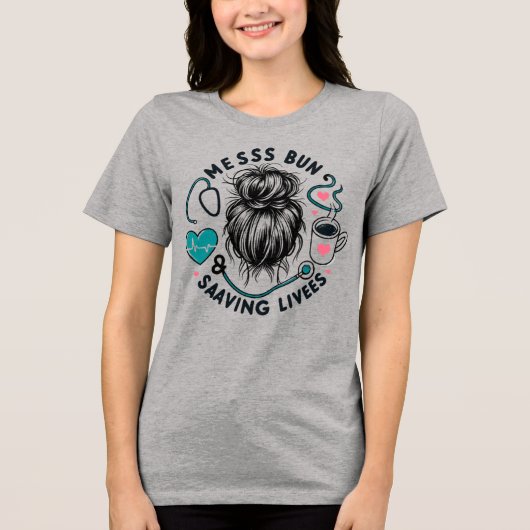 Rommelige Knot Redt Levens Gezondheidswerker Moede Tri-Blend Shirt (Voorkant)