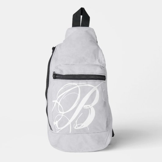 Rommelige witte monogram op grijze grunge sling bag (Voorkant)