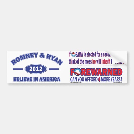 Romney and Ryan 2012 Bumpersticker (Voorkant)