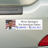Romney / Ryan 2012 Bied nooit excuses aan voor Ame Bumpersticker (Op auto)