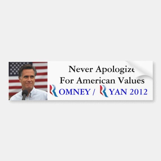 Romney / Ryan 2012 Bied nooit excuses aan voor Ame Bumpersticker (Voorkant)