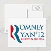 Romney / Ryan 2012 voor het Amerikaanse President  Briefkaart (Voorkant / Achterkant)