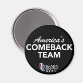 Romney Ryan America's Comeback Team Round (zwart) Magneet (Voorkant / Achterkant)