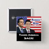 Romney Ryan - Amerika terug halen! Vierkante Button 5,1 Cm (Voorkant /achterkant)