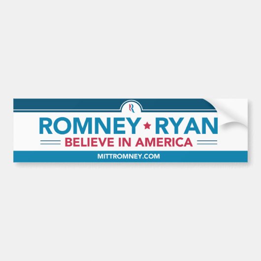 Romney Ryan Believe in America Bumpersticker (Voorkant)