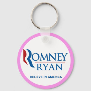 Romney Ryan Believe in America Round (roze grens) Sleutelhanger