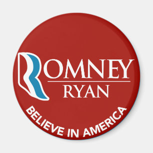 Romney Ryan gelooft in Amerika Round Red Magneet