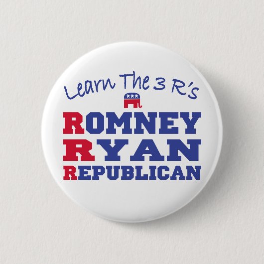 Romney Ryan Leer de 3 R's Ronde Button 5,7 Cm (Voorkant)