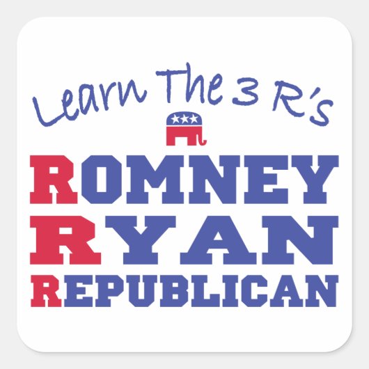 Romney Ryan Leer de 3 R's Vierkante Sticker (Voorkant)