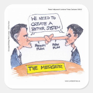Romney Ryan Pinocchio Merger Funny Gifts & T - shi Vierkante Sticker