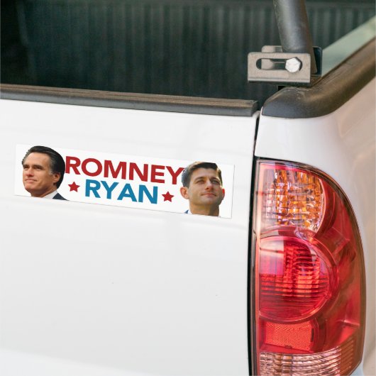 Romney Ryan Portrait Bumpersticker (Wit) (Op Truck)