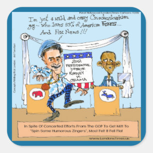 Romney Tries Zingers over Obama Funny Gifts & Kaar Vierkante Sticker