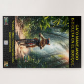 ROMPECABEZA GATO MANEJANDO BICICLETA EN EL BOSQUE. LEGPUZZEL (Horizontaal)