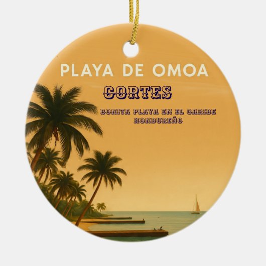 Rompecabezas  Honduras Playa Omoa Retro poster Keramisch Ornament (Voorkant)