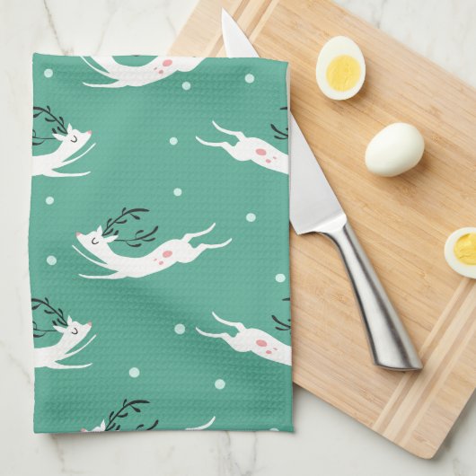 Rompin' Reindeer Pattern Theedoek (Quarter Fold)