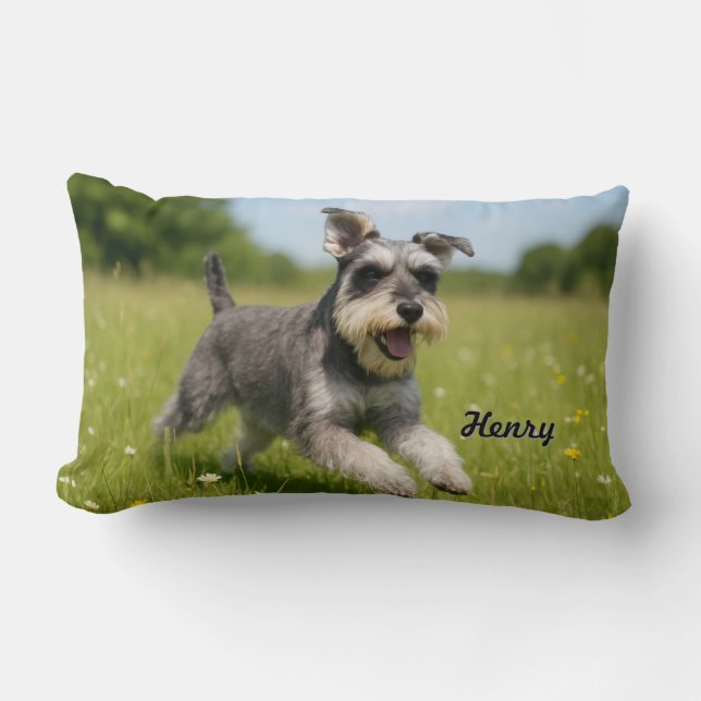Romping Schnauzer gepersonaliseerd Kussen (Voorkant)