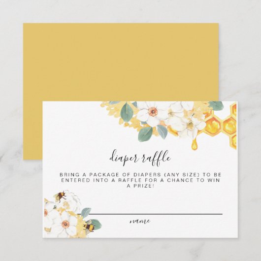 Romy - Floral Honey Bee Luier Raffle Ticket Kaart (Voorkant / Achterkant)