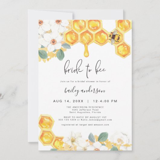 ROMY Rustic Floral Honey Bride to Bee Bridal Kaart (Voorkant)