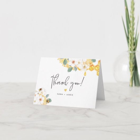 ROMY Rustic White Floral Honey Bumble Bee Bedankkaart (Voorkant)