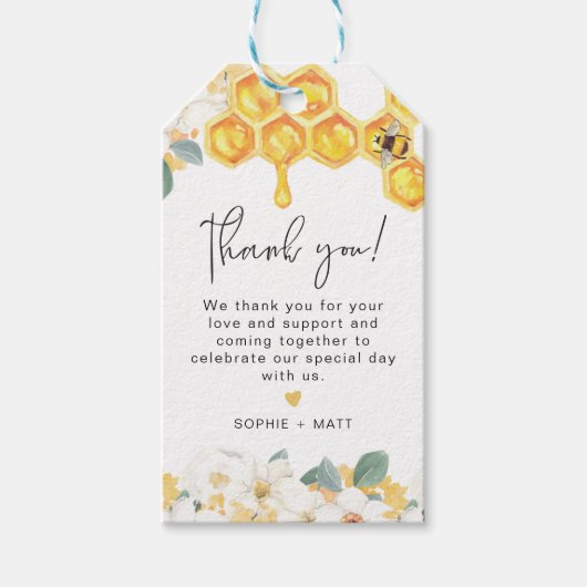 ROMY Rustic White Floral Honey Bumble Bee Cadeaulabel (Voorkant)