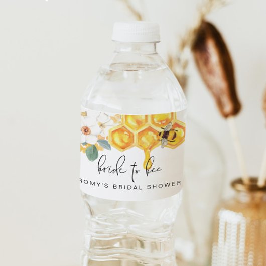 ROMY Rustieke Witte Bloemrijke Honing Bij Bruiloft Waterfles Etiket