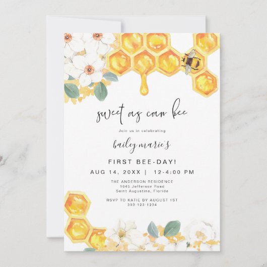 ROMY Sweet as can be White Floral 1st Birthday Kaart (Voorkant)