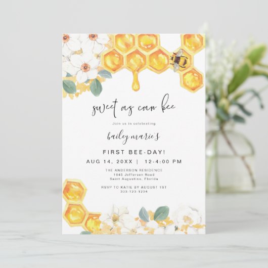 ROMY Sweet as can be White Floral 1st Birthday Kaart (Staand voorkant)