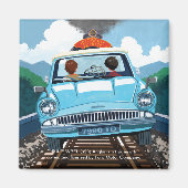 Ron & HARRY POTTER™ in vliegende auto naar HOGWART Magneet (Voorkant)