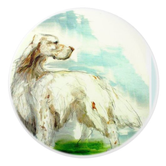 Ron Hevener English Setter Doorknop,deur,meubelen Keramische Knop (Voorkant)