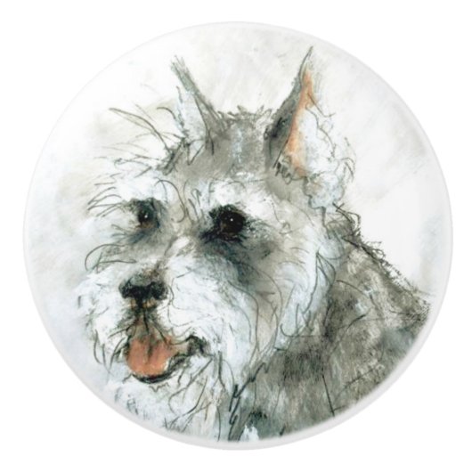 Ron Hevener Schnauzer Dog Keramische Knop (Voorkant)