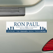 Ron Paul 2012 - Steun onze Troepen Bumpersticker (Op auto)