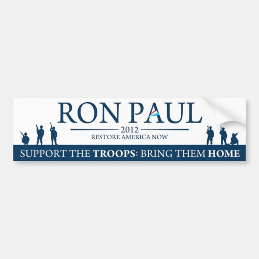 Ron Paul 2012 - Steun onze Troepen Bumpersticker (Voorkant)