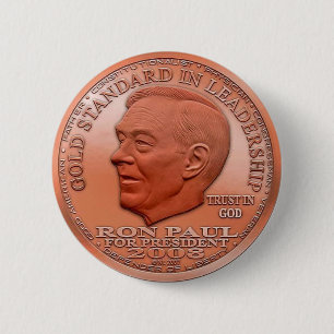 Ron Paul "verbood" Copper Liberty Dollar...Button! Ronde Button 5,7 Cm