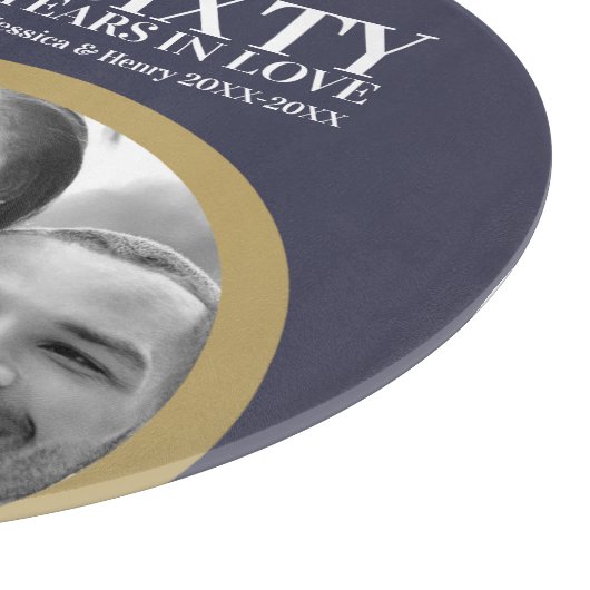 Rond 60e trouwdag met blauwe goudring snijplank (Hoek)