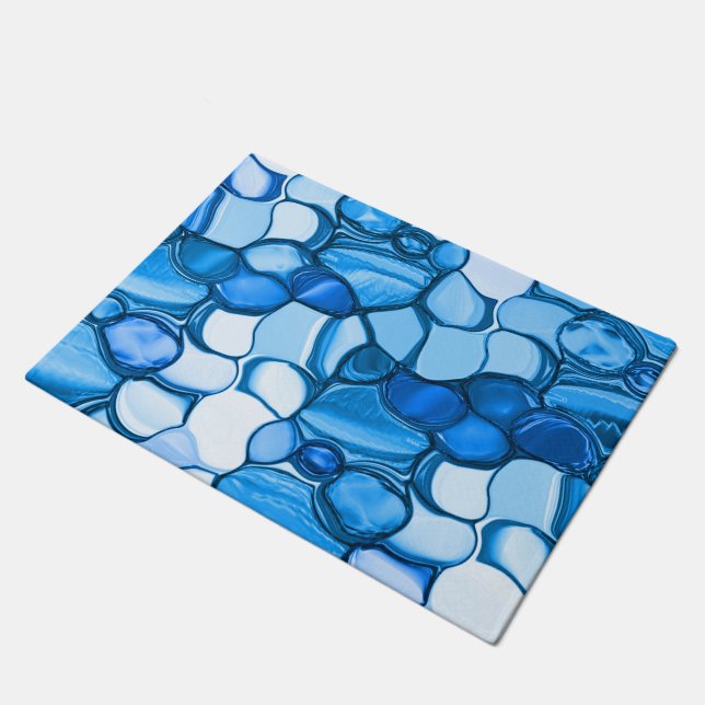 Rond-achtige stenen in tinten van koningsblauw deurmat (Schuin)