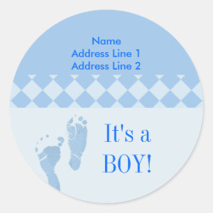 Rond adreslabel Blue Baby Feet Baby shower Ronde Sticker